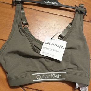 Calvin Klein Small Olive Lightly Lined Bralette missing removable padding.NWT